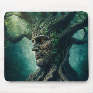 Wise Face in Ancient Tree Mystical Forest Mouse Pad