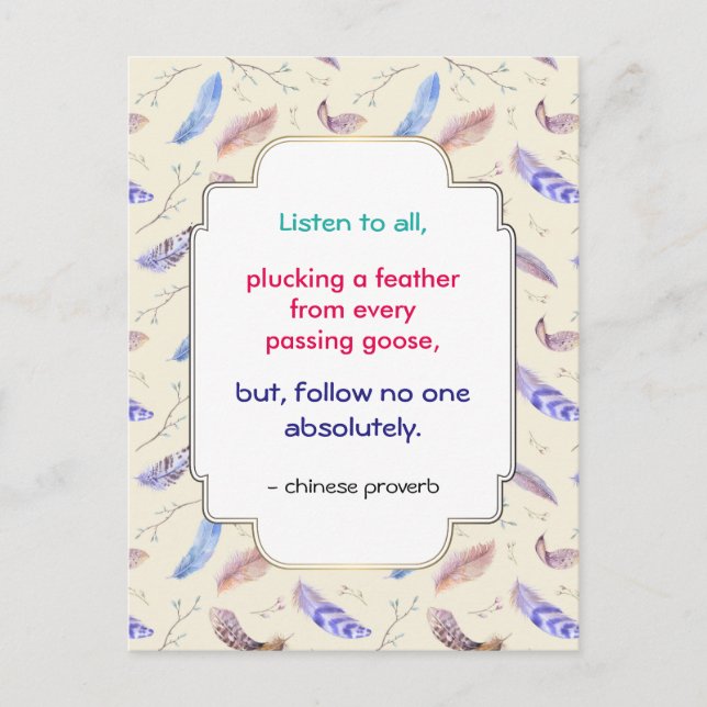 Wise Inspirational Motivational Chinese Proverb Postcard (Front)
