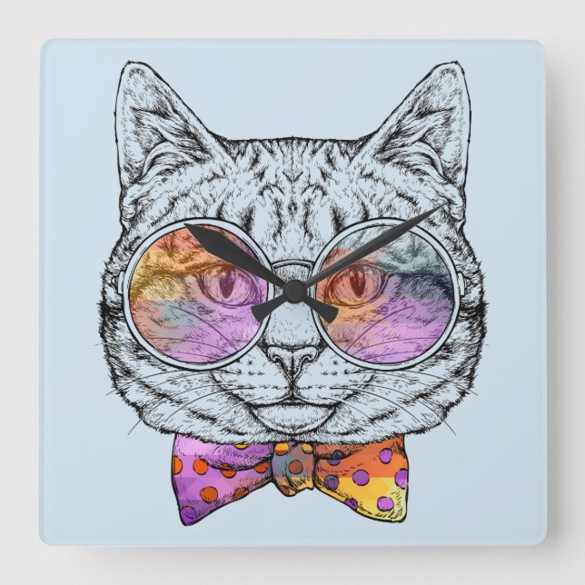 Wise Kitty Kat Square Wall Clock (Front)