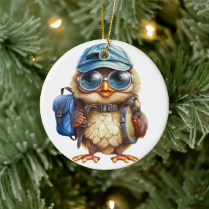 Wise Little Traveller - Kid Owl with backpack Ceramic Tree Decoration