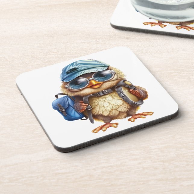 Wise Little Traveller - Kid Owl with backpack Coaster (Left Side)