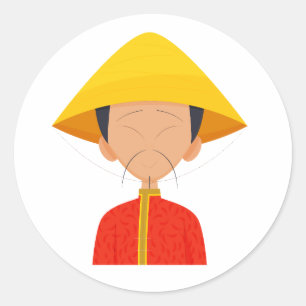Wise Man Conical Straw Hat Fu Manchu Sticker