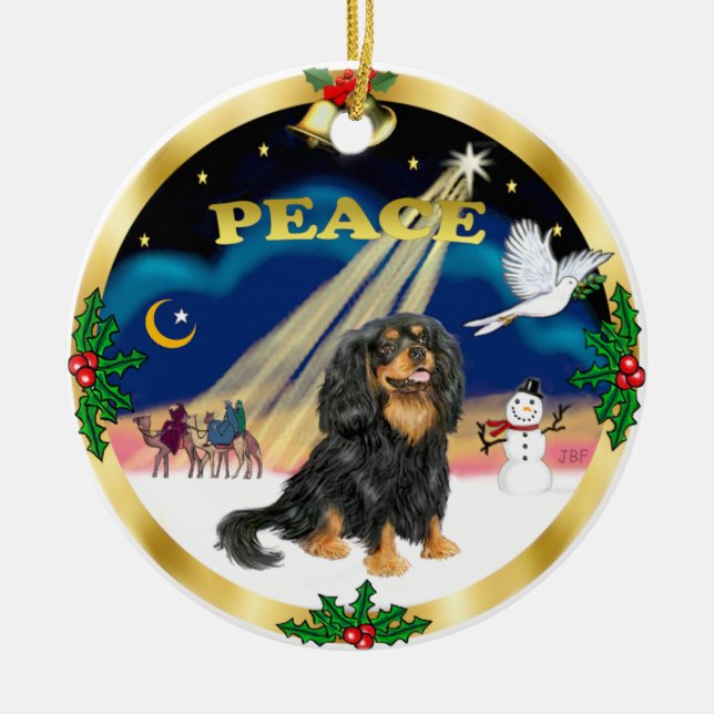 Wise Men - Black and tan Cavalier King Charles Ceramic Tree Decoration (Front)