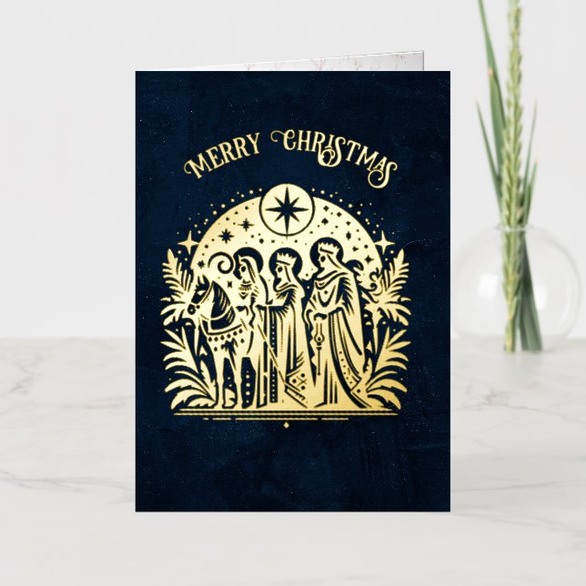 Wise Men Foil on Blue Foil Greeting Card (Front)