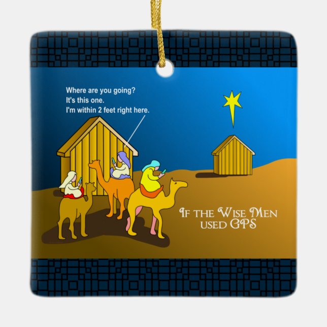 Wise Men Geocaching Christmas Ceramic Ornament (Front)