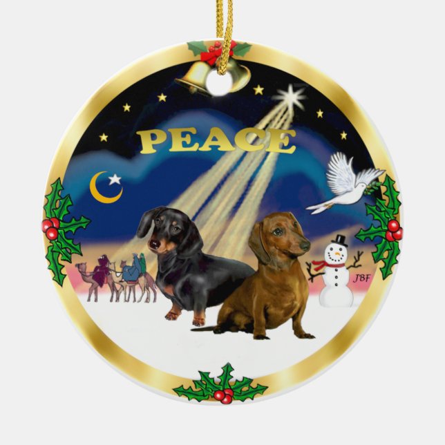 Wise Men - Two Dachshunds Ceramic Tree Decoration (Front)