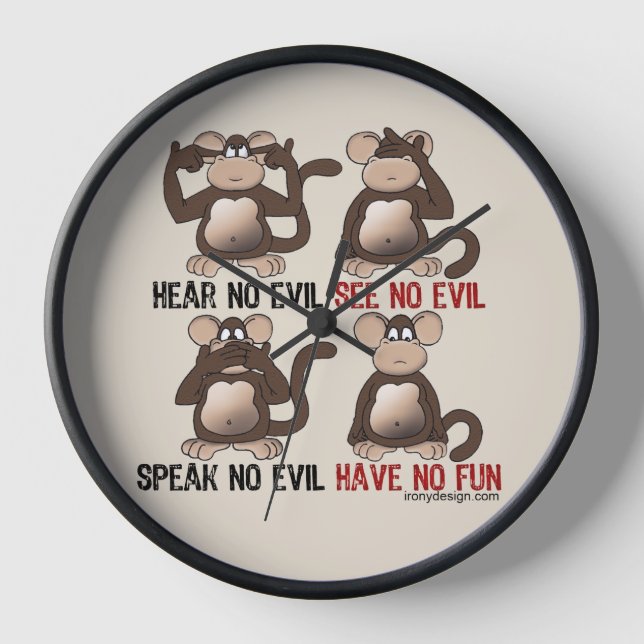 Wise Monkeys Humour Clock (Front)