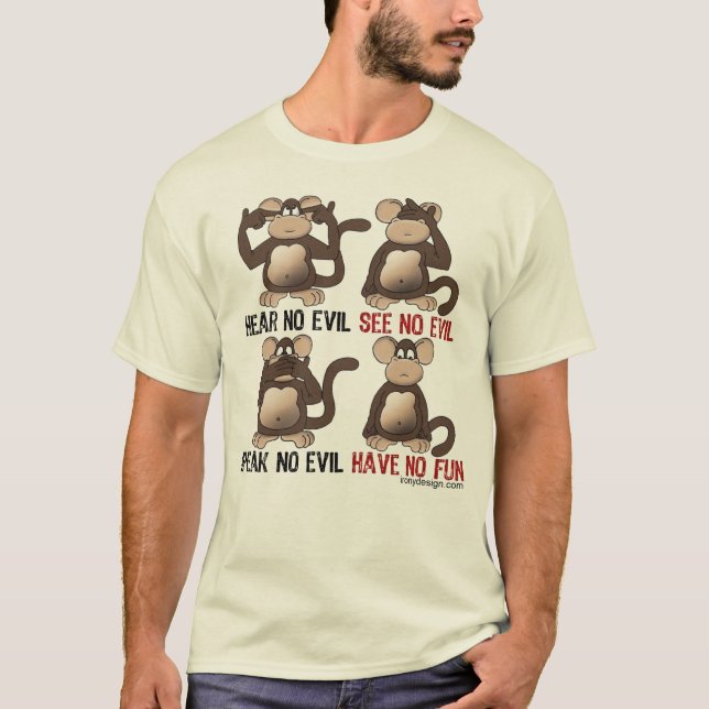 Wise Monkeys Humour T-Shirt (Front)