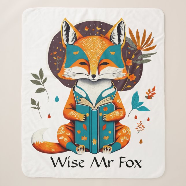 Wise Mr Fox Engrossed in his Reading. Personalise Sherpa Blanket (Front)