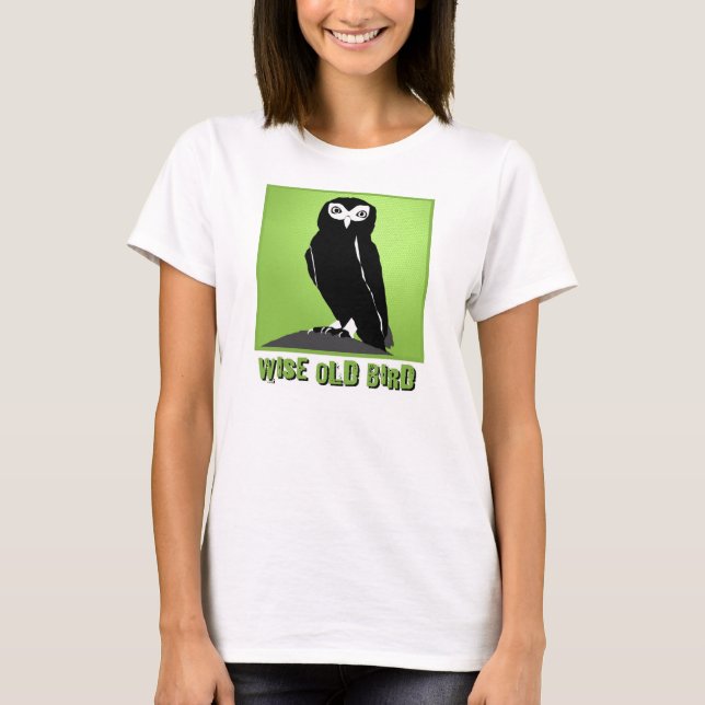 Wise Old Bird T-Shirt  -  Owl in Green (Front)