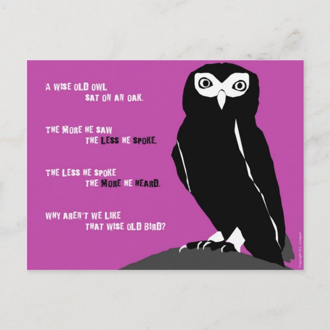 Wise Old Owl Postcard in Cerise (Front)