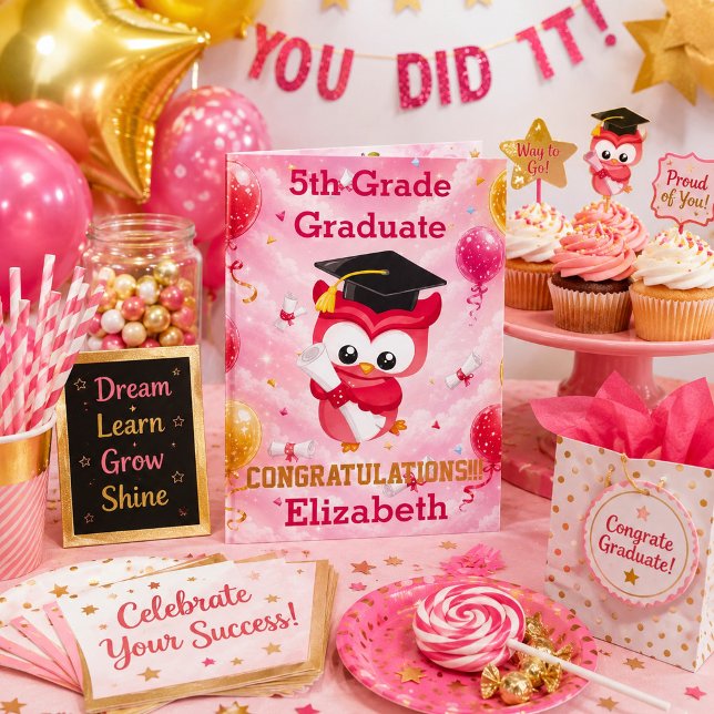 Wise Owl Cute Red Owl Graduation  Card (Creator Uploaded)
