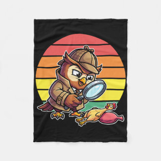 Wise Owl Detective Investigates Chicken Mystery Re Fleece Blanket