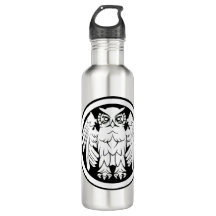 wise_owl_elegant_hand_drawn_geometric_Water Bottle