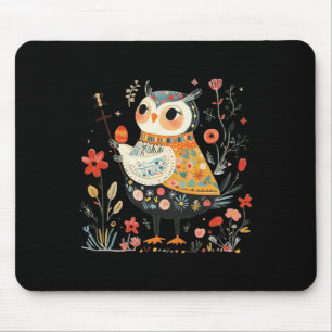 Wise Owl Guardian - Easter Egg Folk Art Mouse Pad