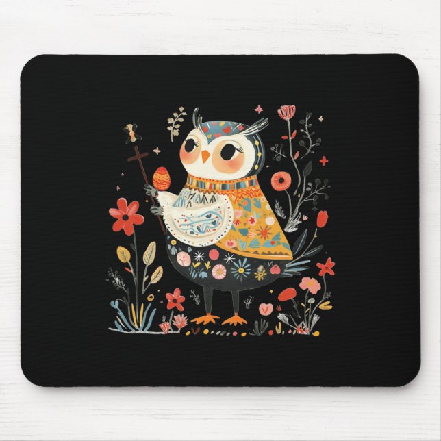Wise Owl Guardian - Easter Egg Folk Art  Mouse Pad (Front)
