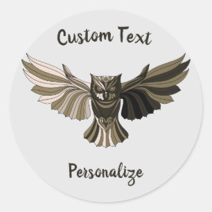 Wise Owl in Flight Brown Tan Custom Made Classic Round Sticker