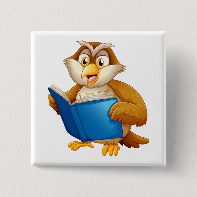 Wise Owl Reading Book 15 Cm Square Badge (Front)