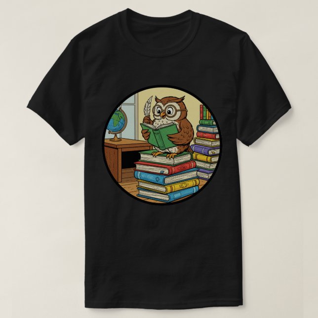 Wise Owl Reading Books - Knowledge and Wisdom T-Shirt (Design Front)