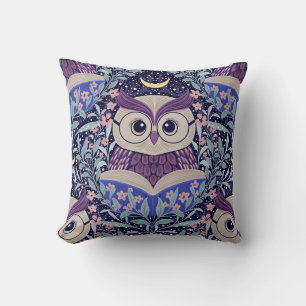Wise Owls Under the Moonlit Sky in the Woods Cushion