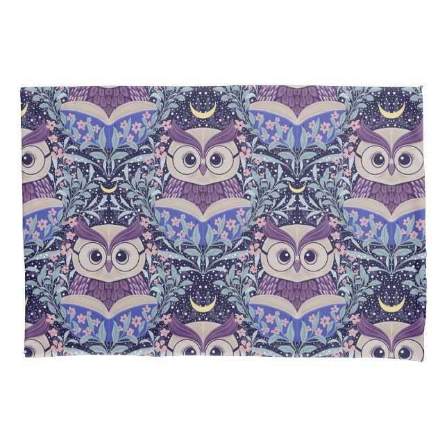 Wise Owls Under the Moonlit Sky in the Woods Pillowcase (Front)