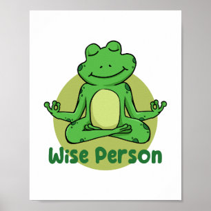 Wise person Kawaii funny frog doing yoga poses  Poster