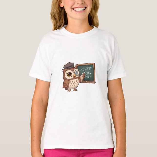 Wise Professor Owl Math Science Kids T-Shirt (Front)