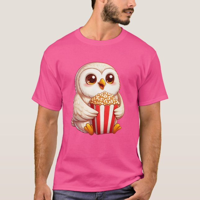 Wise Snow Owl Popcorn Movie Night friends T-Shirt (Front)