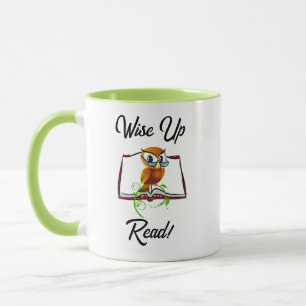 Wise Up and Read Book Owl Funny Kids Cartoon Mug