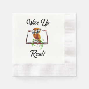 Wise Up and Read Book Owl Funny Kids Cartoon Napkin