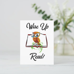 Wise Up and Read Book Owl Funny Kids Cartoon Postcard