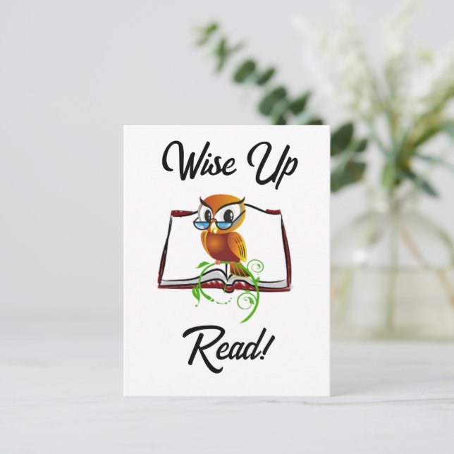 Wise Up and Read Book Owl Funny Kids Cartoon Postcard (Standing Front)