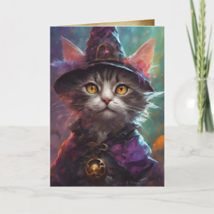 Wise Witch Cat Halloween Greetings, Kitten Hallows Card