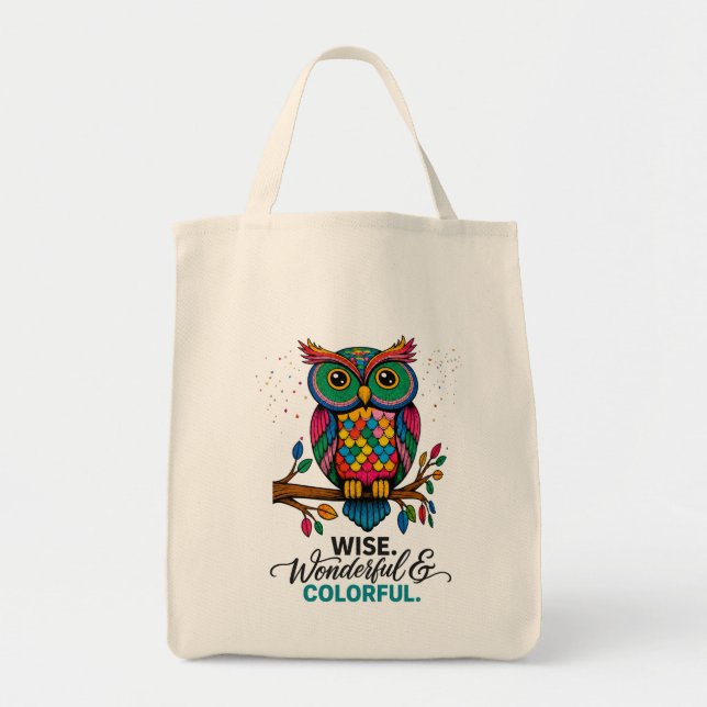 Wise. Wonderful & Colourful Owl Tote Bag (Front)