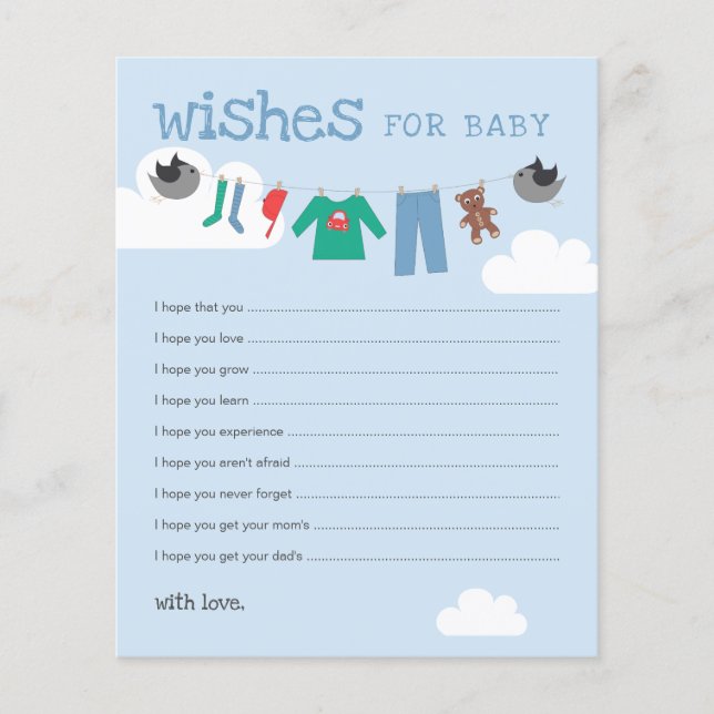 Wish for Baby Baby Shower Clothesline Advice Cards (Front)