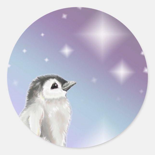 Wish Upon A Star Penguin Chick... Classic Round Sticker (Front)
