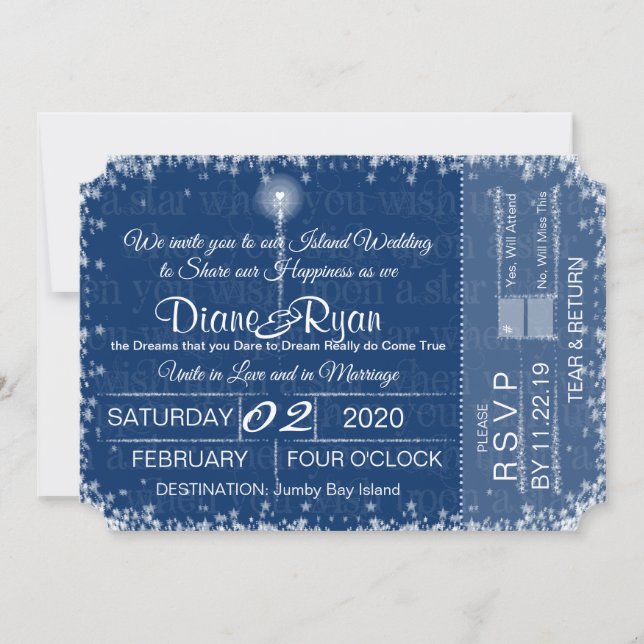 Wish Upon a Star wedding ticket invitation (Front)