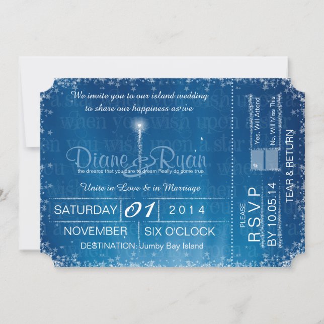 Wish Upon a Star wedding ticket invitation (Front)