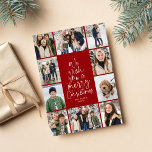 Wish you a Merry Christmas 10 photo collage Holiday Card<br><div class="desc">We wish you a Merry Christmas! This holiday photo card features a classic message in a fun Christmas tree shape on a festive red background. With a collage of 10 photos on the front, it's a great way to send Christmas cheer to friends and family. The playful type treatment is...</div>