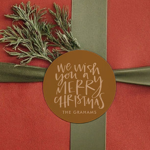 "Wish You a Merry Christmas" Golden Classic Round Sticker