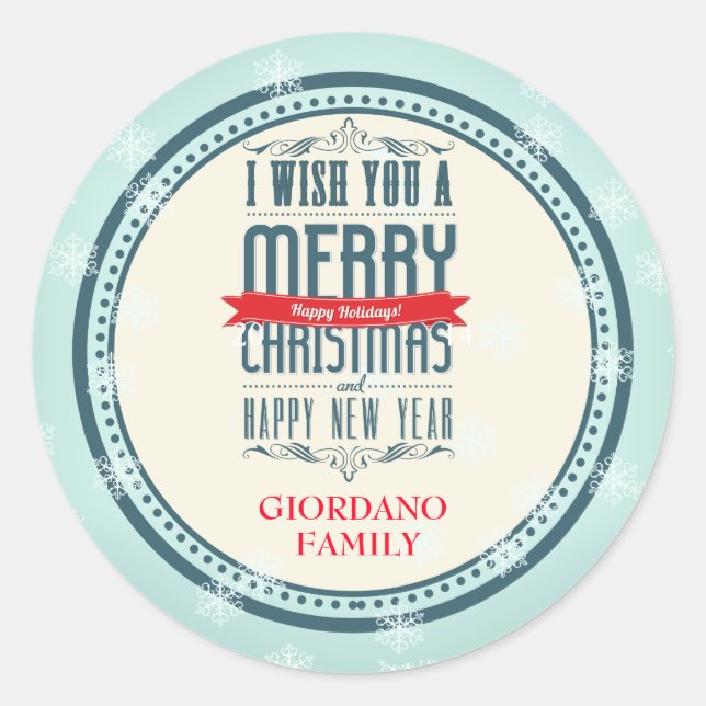 Wish You A Merry Christmas Happy Holidays Classic Round Sticker (Front)