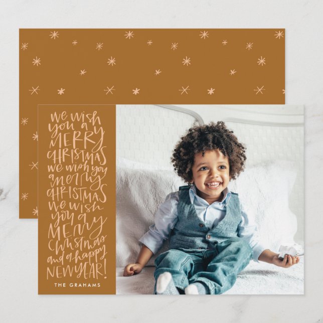 Wish You a Merry Christmas in Burnt Photo Card (Front/Back)