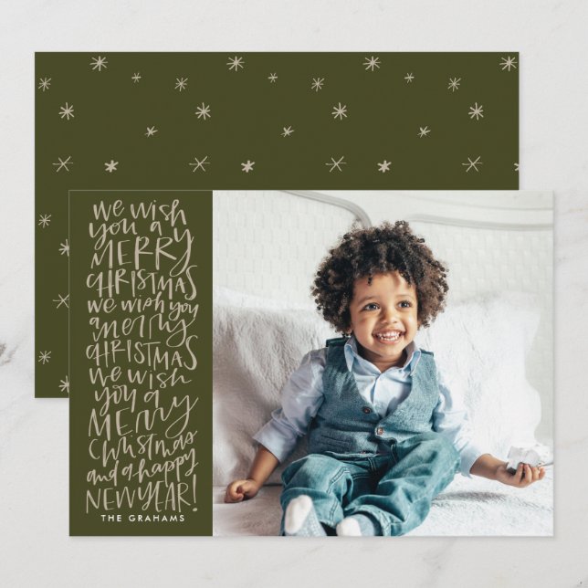 Wish You a Merry Christmas in Evergreen Photo Card (Front/Back)