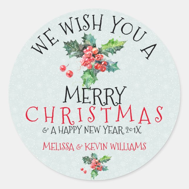 Wish You A Merry Christmas Mistletoe Illustration Classic Round Sticker (Front)