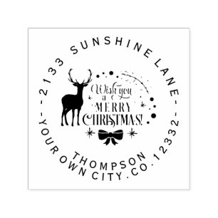 Wish You A Merry Christmas Typography Monogram Self-inking Stamp