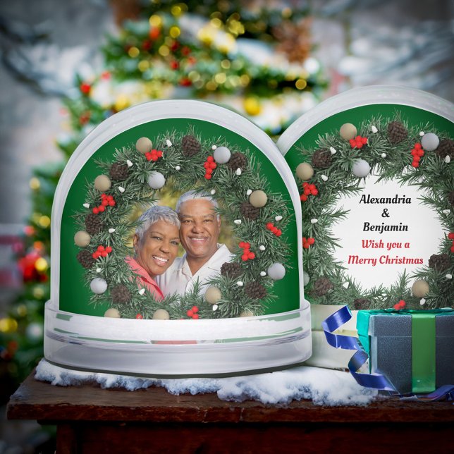 Wish You A Merry Christmas Wreath Couple Photo    Snowglobe (Merry Christmas Wreath Couple Photo Snow Globeis great to give as a gift for Christmas or favor. )