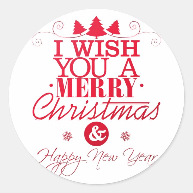 Wish You a Very Merry Christmas and Happy New Year Classic Round Sticker (Front)