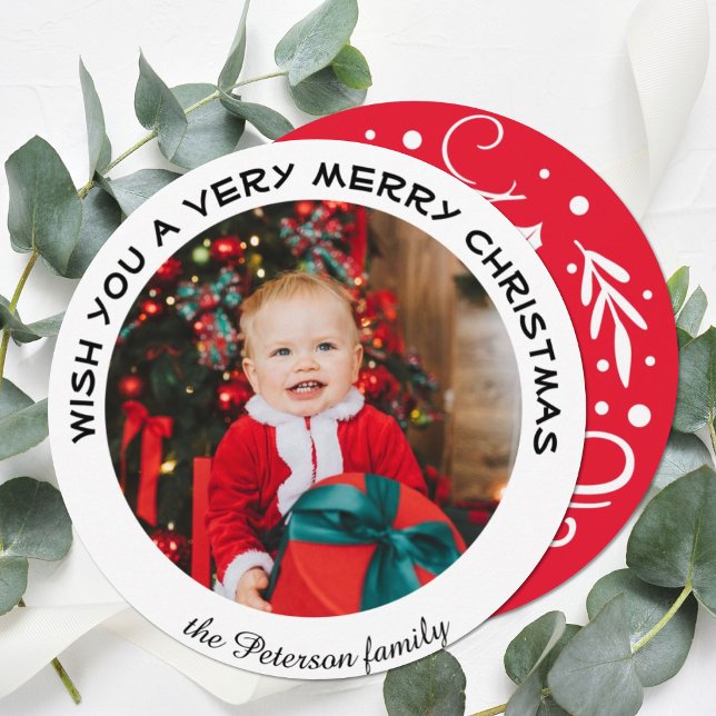 Wish You A Very Merry Christmas | Circle Photo Holiday Card (Creator Uploaded)