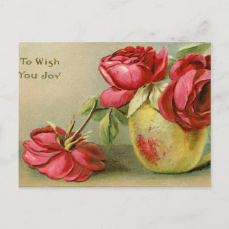 Wish You Joy Vintage Floral Postcard