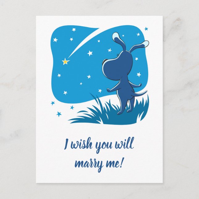 Wish You Marry Me Dog Puppy Shooting Star Proposal Postcard (Front)